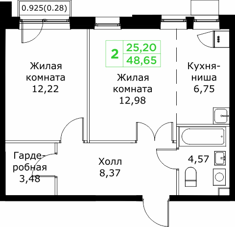 2 ккв (Евро) 48,7 м²