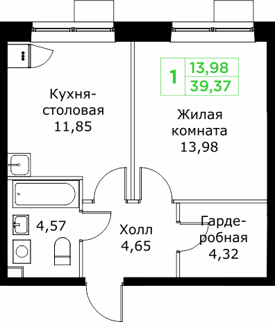 1 ккв 39,4 м²