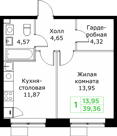 1 ккв 39,4 м²