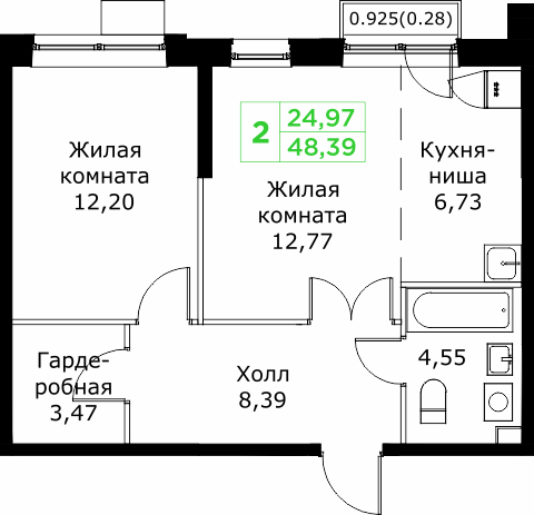 2 ккв (Евро) 48,4 м²