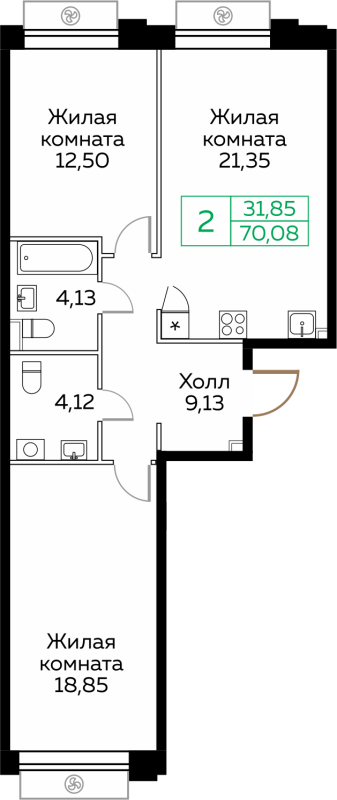 3 ккв (Евро) 70,1 м²