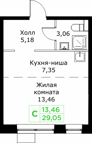 Студия 29,1 м²