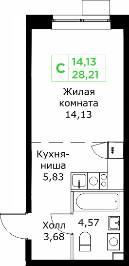 Студия 28,2 м²
