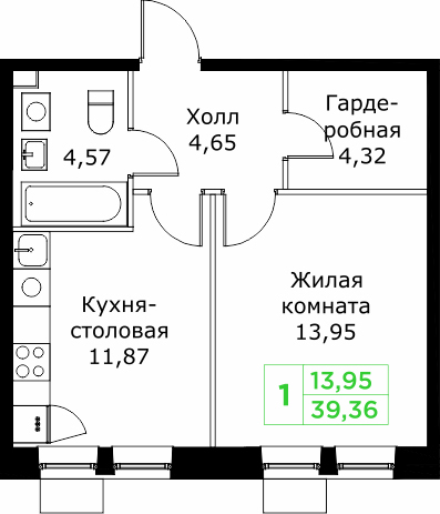 1 ккв 39,4 м²