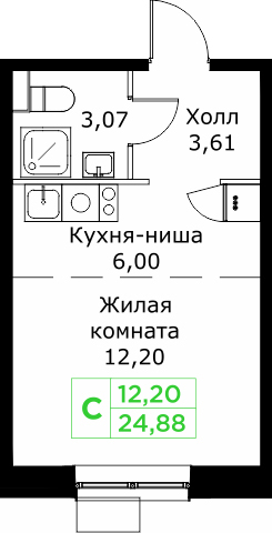 Студия 24,9 м²