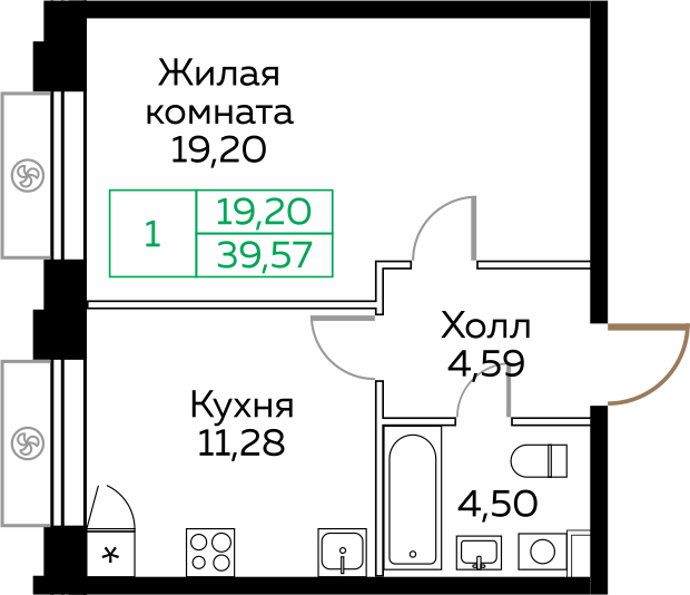 1 ккв 39,6 м²