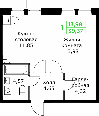 1 ккв 39,4 м²