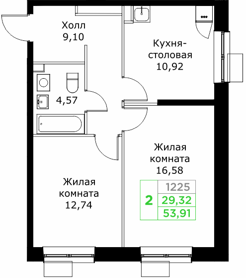 2 ккв 53,9 м²