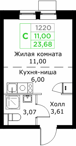 Студия 23,7 м²