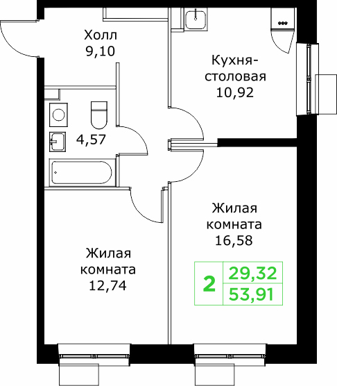 2 ккв 53,9 м²
