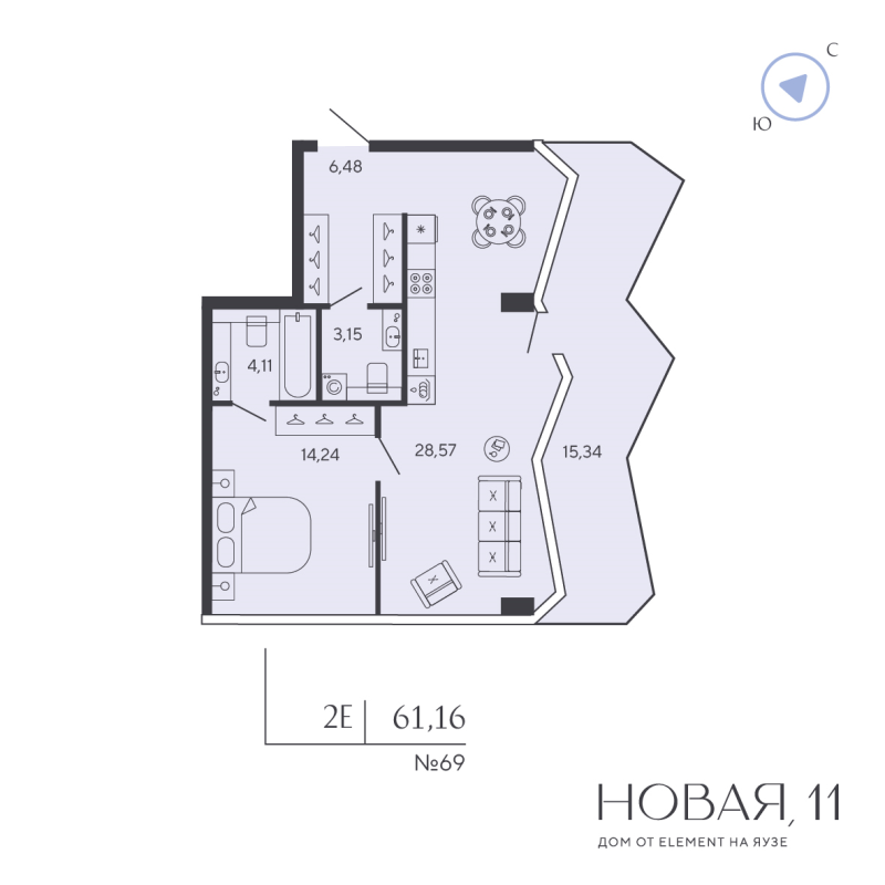 2 ккв (Евро) 61,2 м²