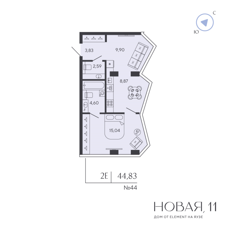 2 ккв (Евро) 44,8 м²
