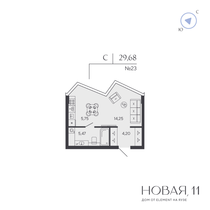 Студия 29,7 м²