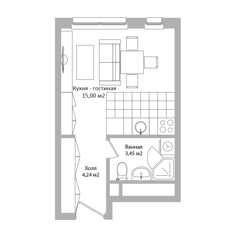 Студия 22,7 м²