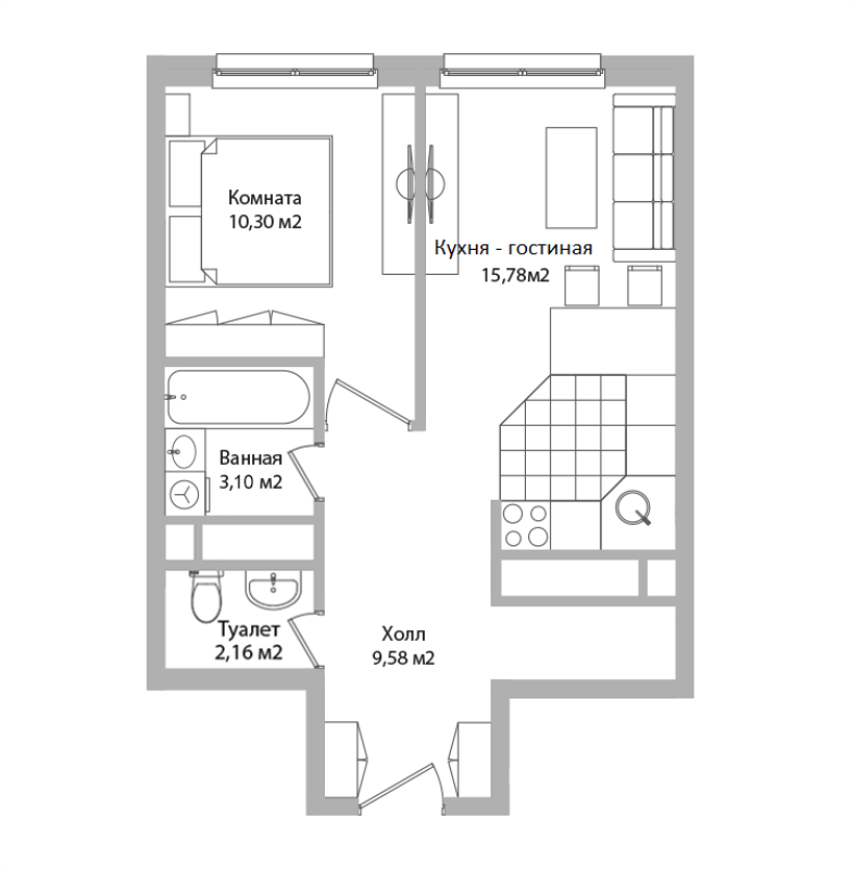 2 ккв (Евро) 40,9 м²