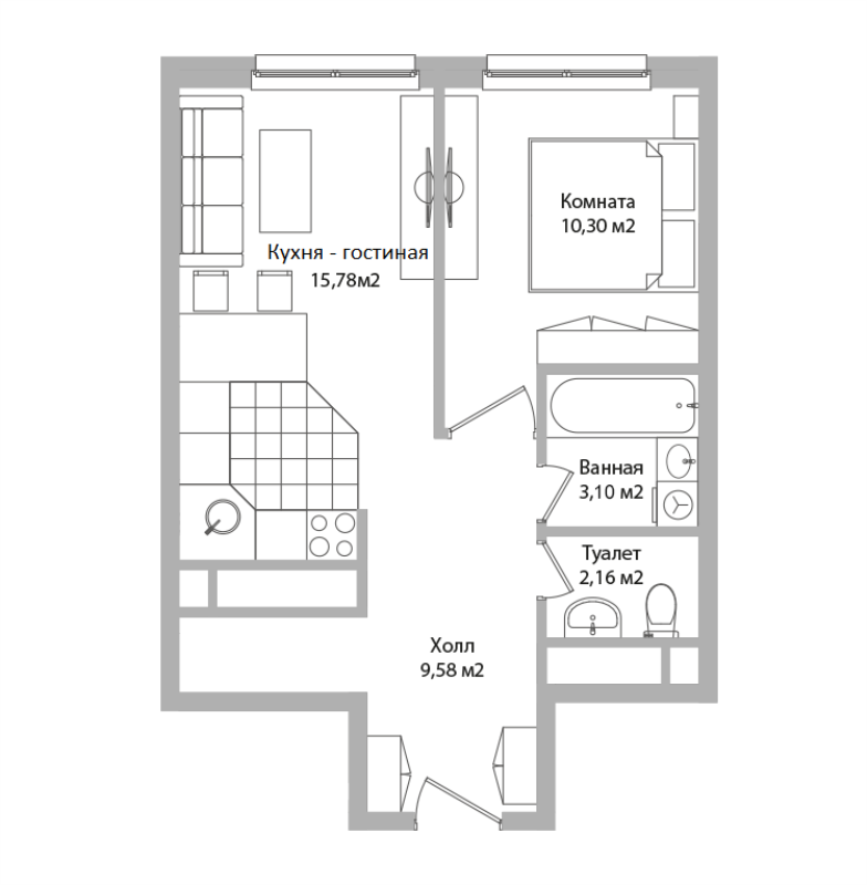 2 ккв (Евро) 40,9 м²