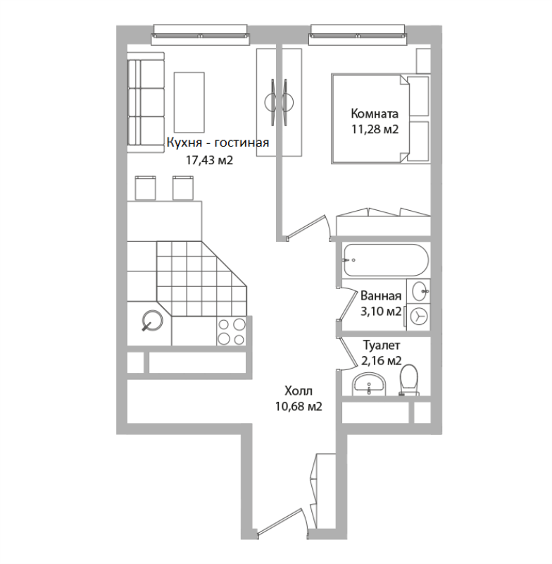 2 ккв (Евро) 44,7 м²