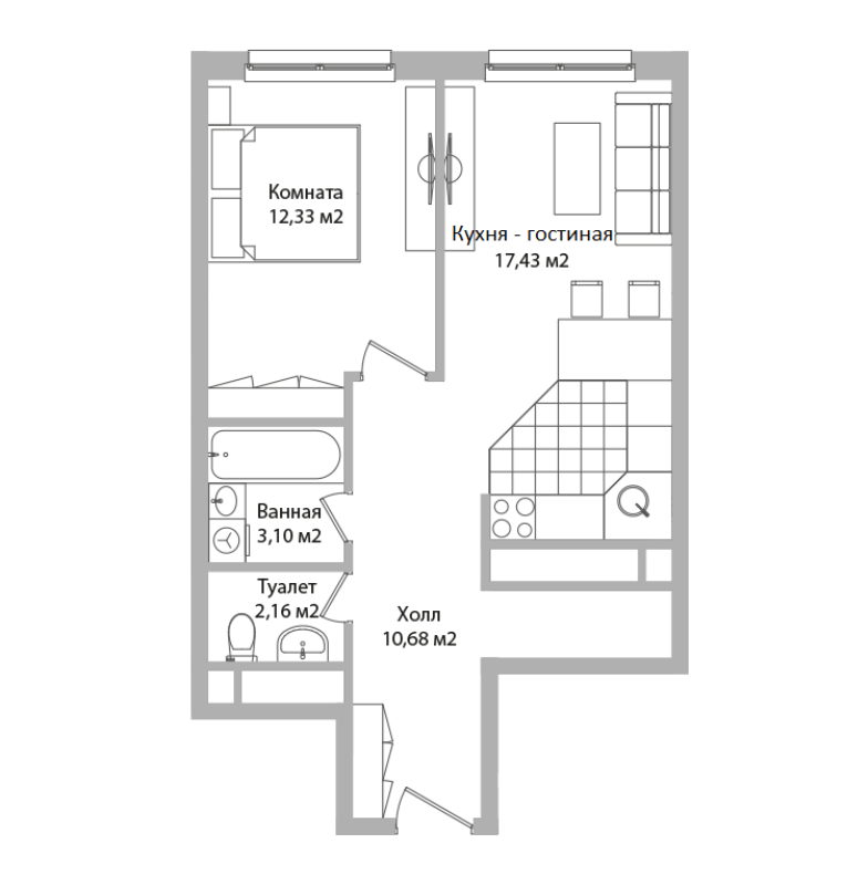 2 ккв (Евро) 45,7 м²