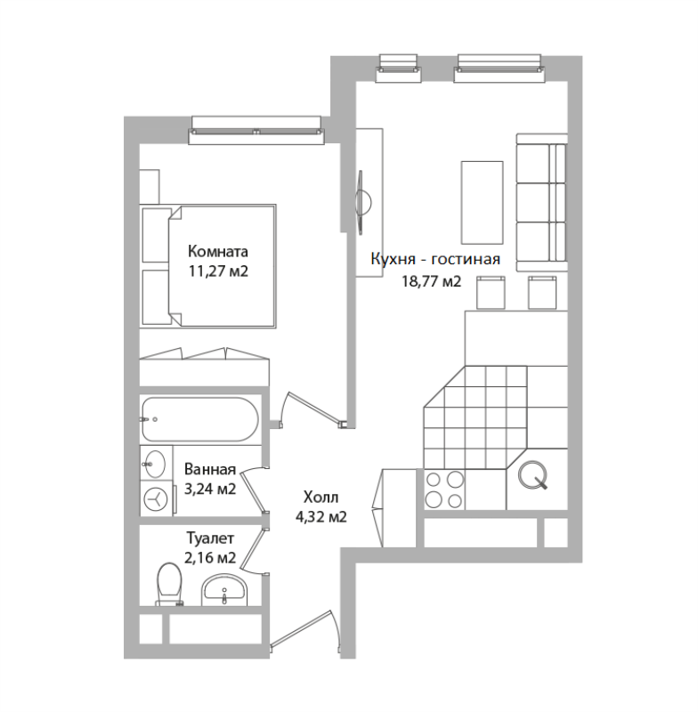 2 ккв (Евро) 39,8 м²