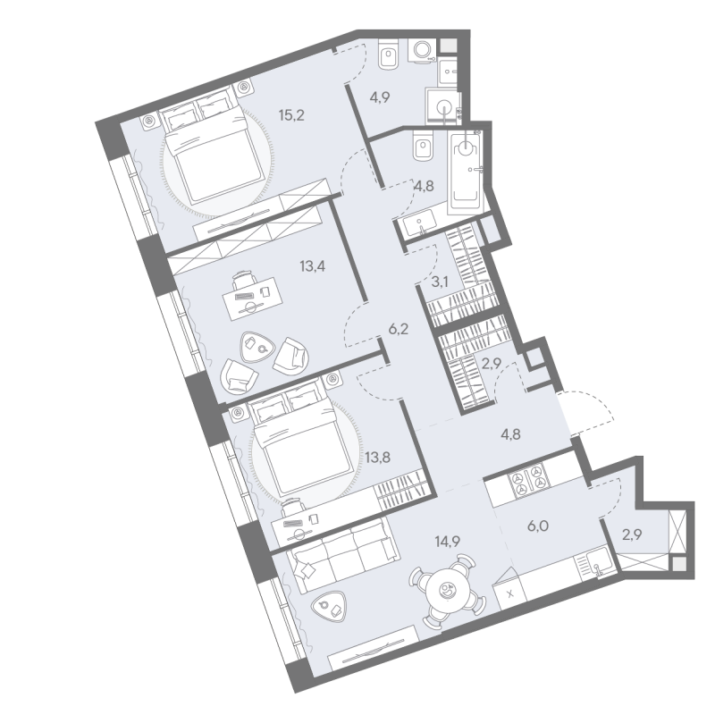 4 ккв (Евро) 92,9 м²