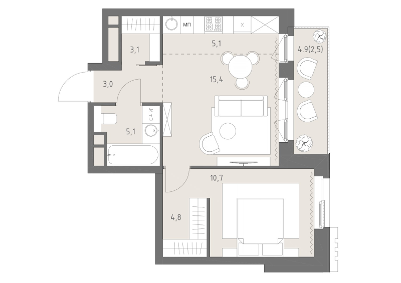2 ккв (Евро) 49,7 м²