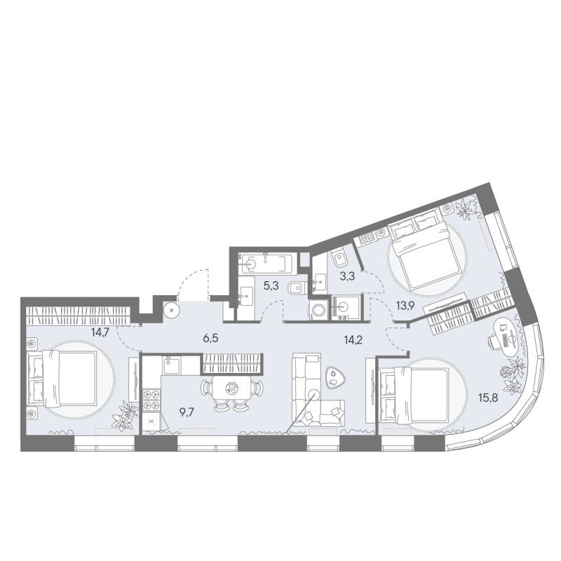 4 ккв (Евро) 83,4 м²