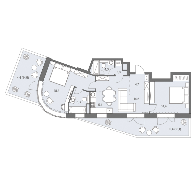 3 ккв (Евро) 78 м²