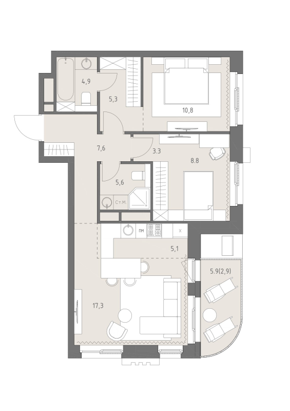 3 ккв (Евро) 71,6 м²