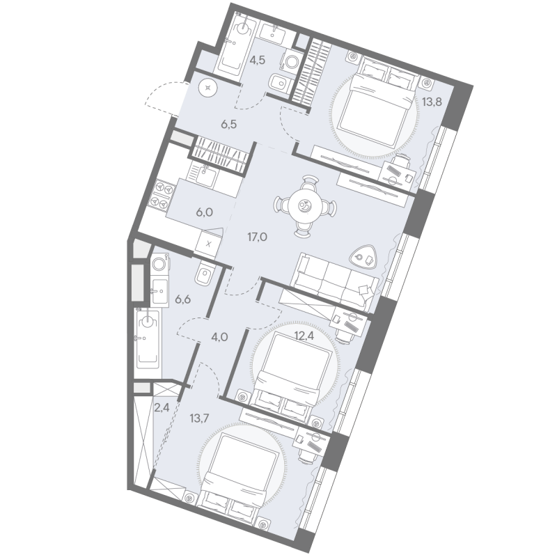 4 ккв (Евро) 86,9 м²