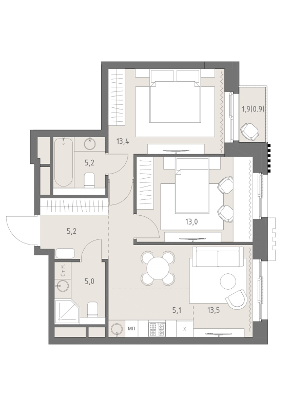 3 ккв (Евро) 61,3 м²