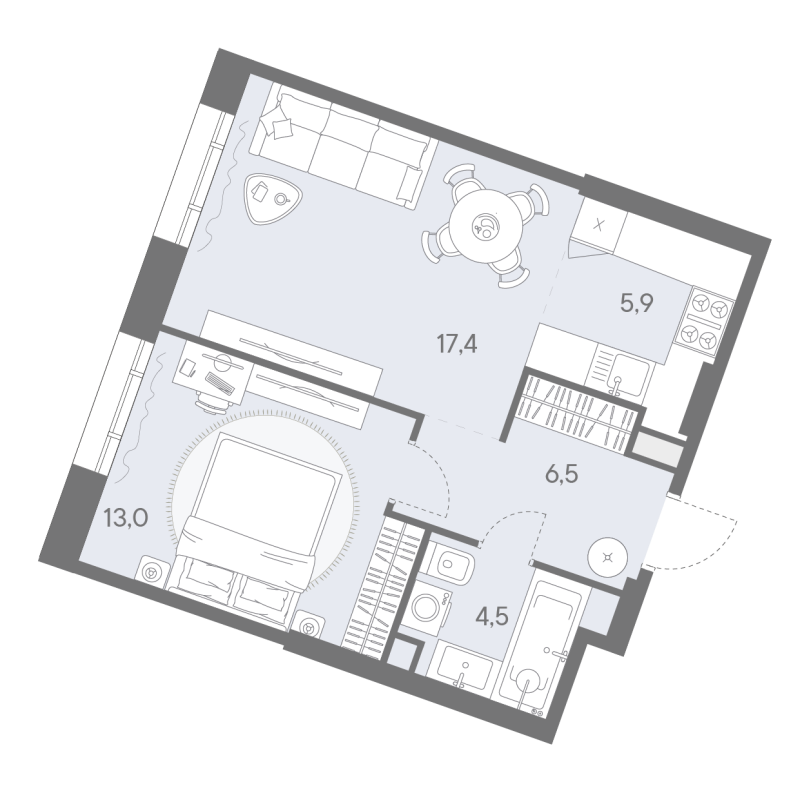 2 ккв (Евро) 47,3 м²