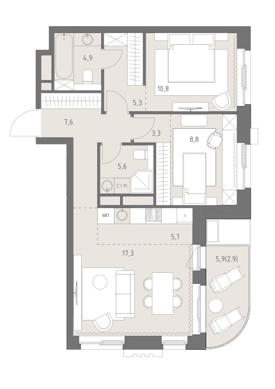 3 ккв (Евро) 71,6 м²