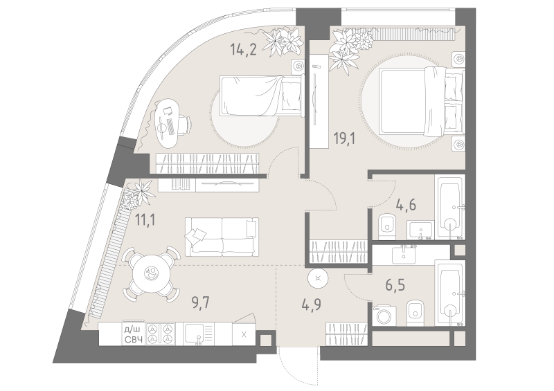 3 ккв (Евро) 70,1 м²