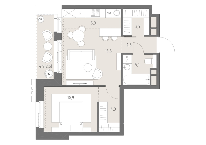 2 ккв (Евро) 50,1 м²