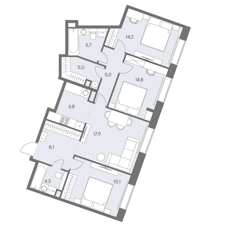 4 ккв (Евро) 96,9 м²
