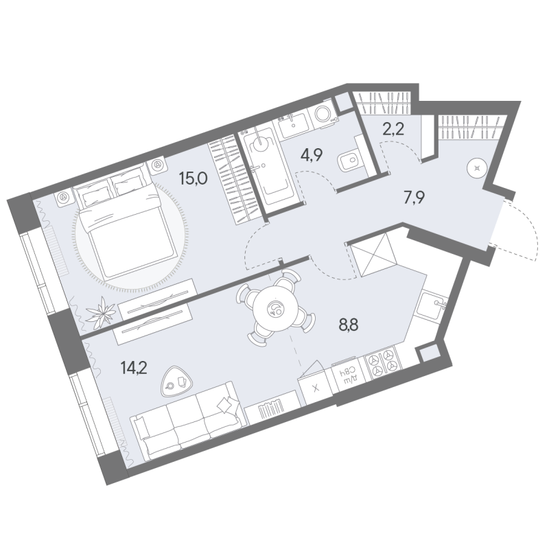 2 ккв (Евро) 53 м²