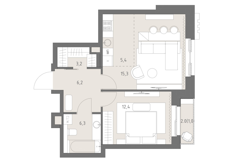 2 ккв (Евро) 49,8 м²