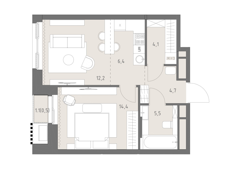 2 ккв (Евро) 47,8 м²