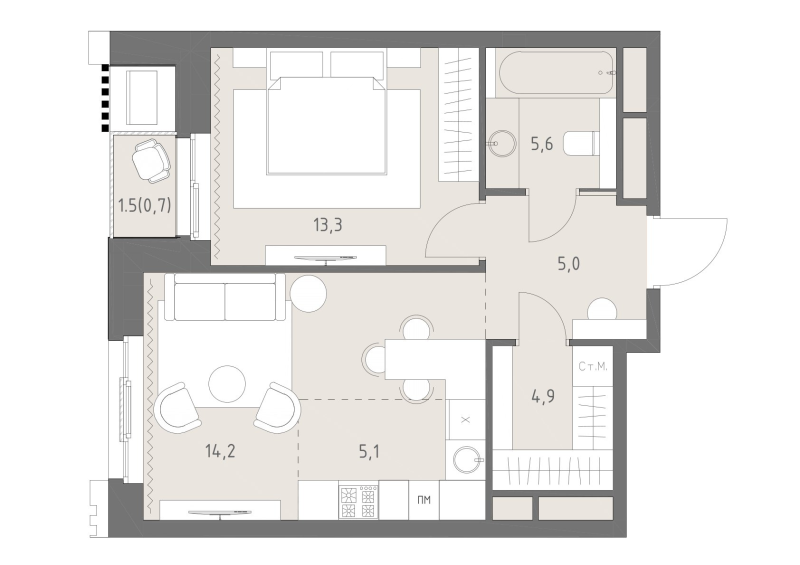 2 ккв (Евро) 48,8 м²