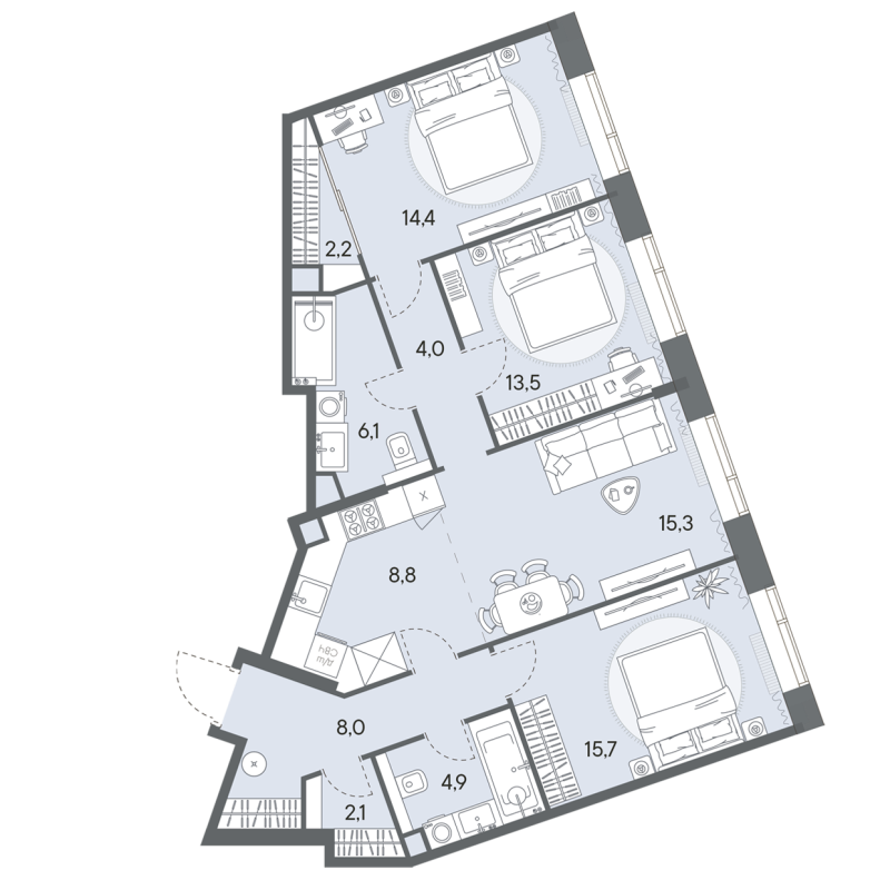 4 ккв (Евро) 95 м²