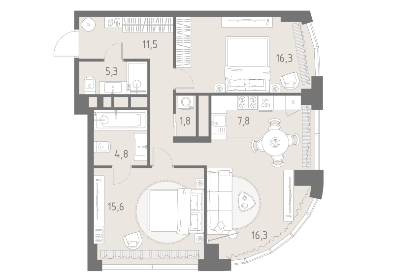 3 ккв (Евро) 79 м²