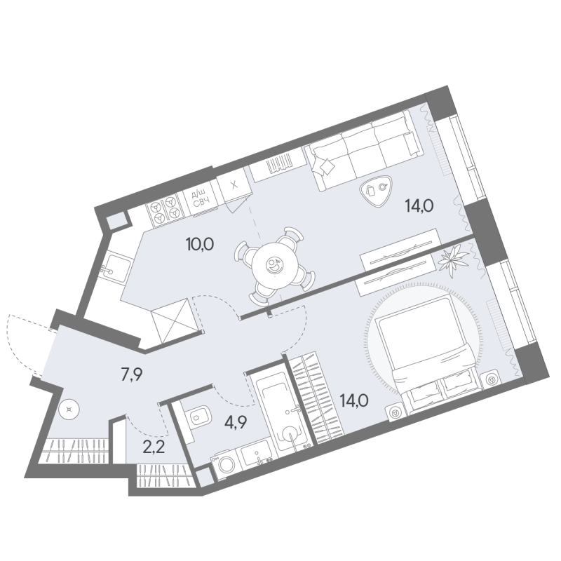 2 ккв (Евро) 53 м²