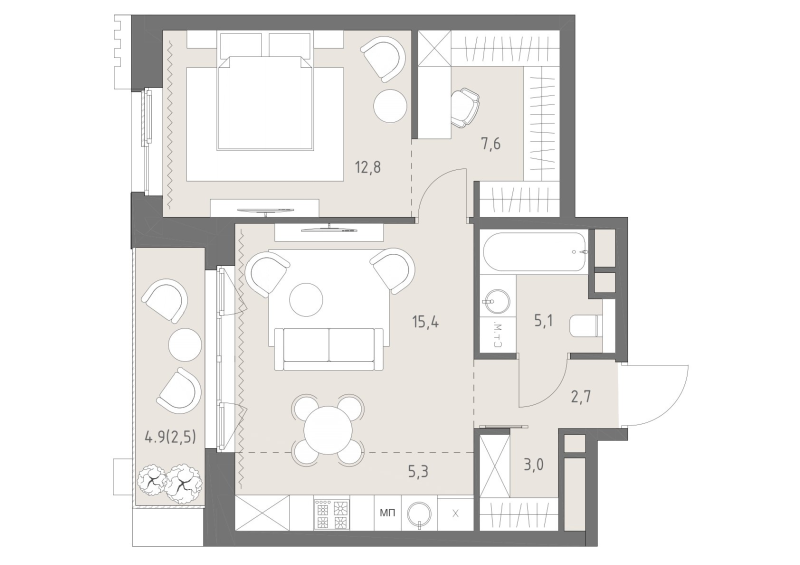 2 ккв (Евро) 54,4 м²