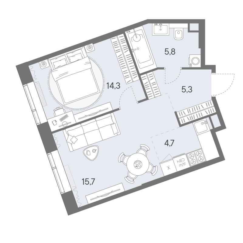 2 ккв (Евро) 45,8 м²