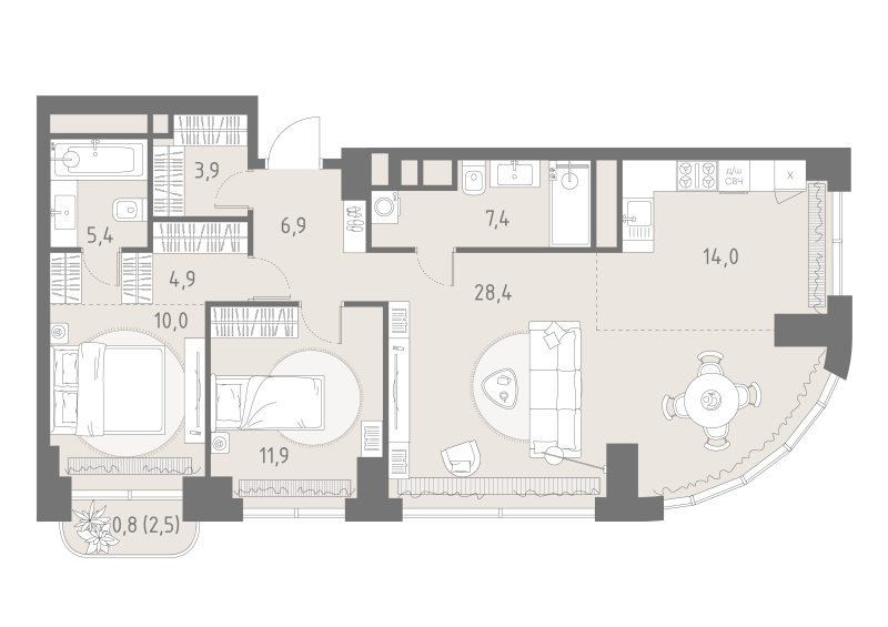 3 ккв (Евро) 93,6 м²