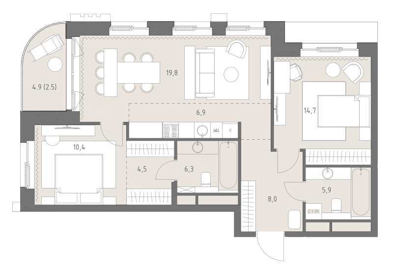 3 ккв (Евро) 79 м²