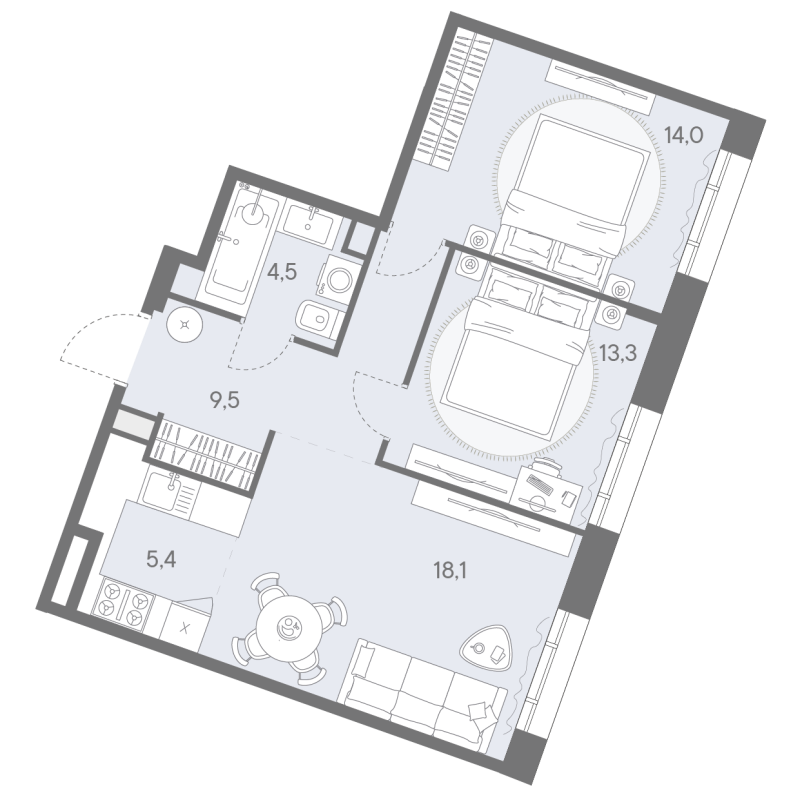 3 ккв (Евро) 64,8 м²