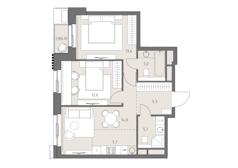 3 ккв (Евро) 61,6 м²