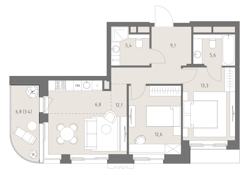 3 ккв (Евро) 69,1 м²