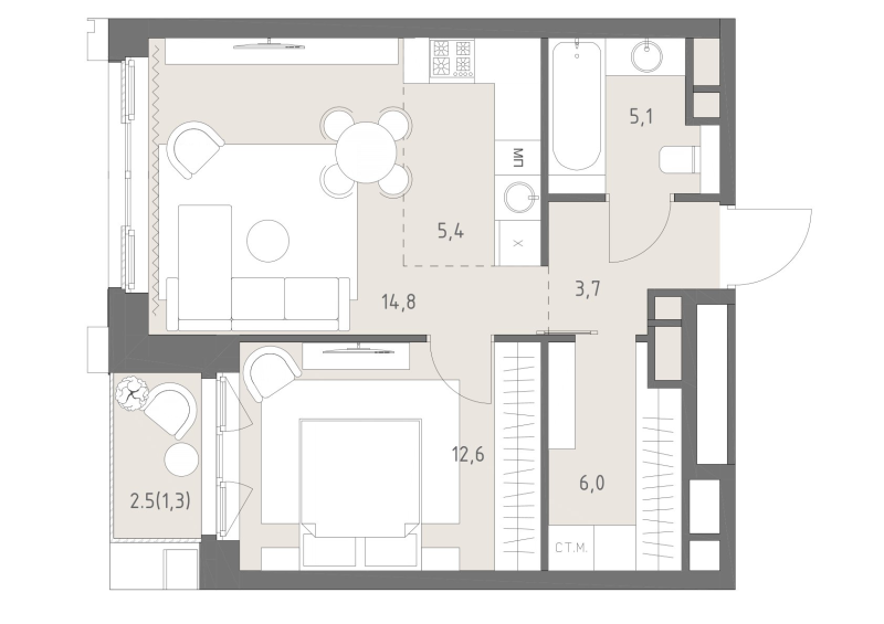 2 ккв (Евро) 48,9 м²